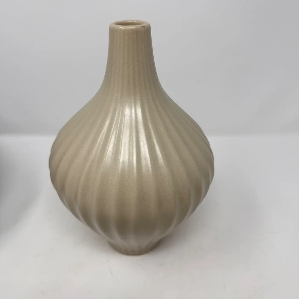 Ceramic Bud Vase Set 3 Blue Tan Brown Pottery Neutral MCM Minimalist Boho Decor